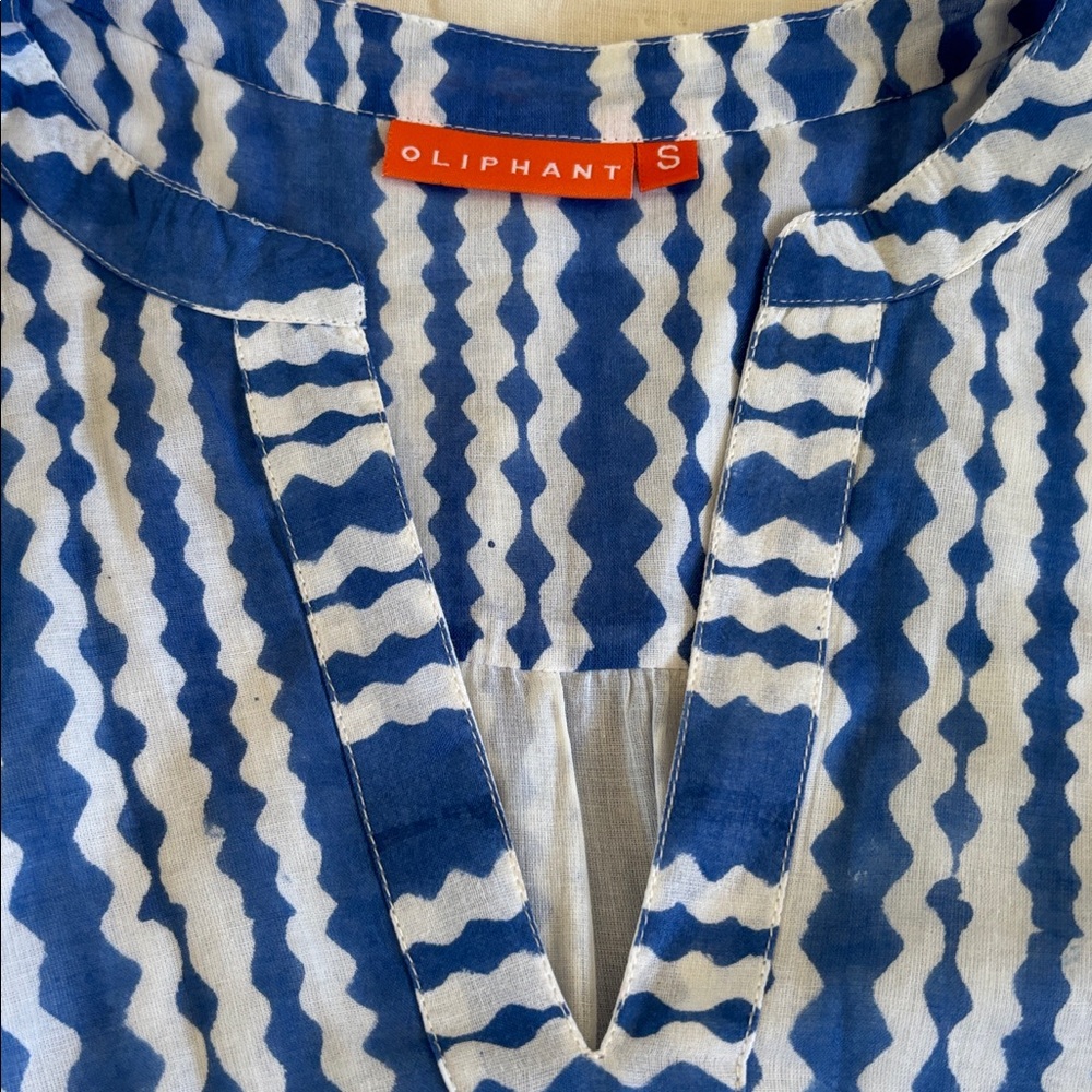 Oliphant Ziggy Blue and White Cotton Roll Sleeve Summer Dress Small - Picture 4 of 11